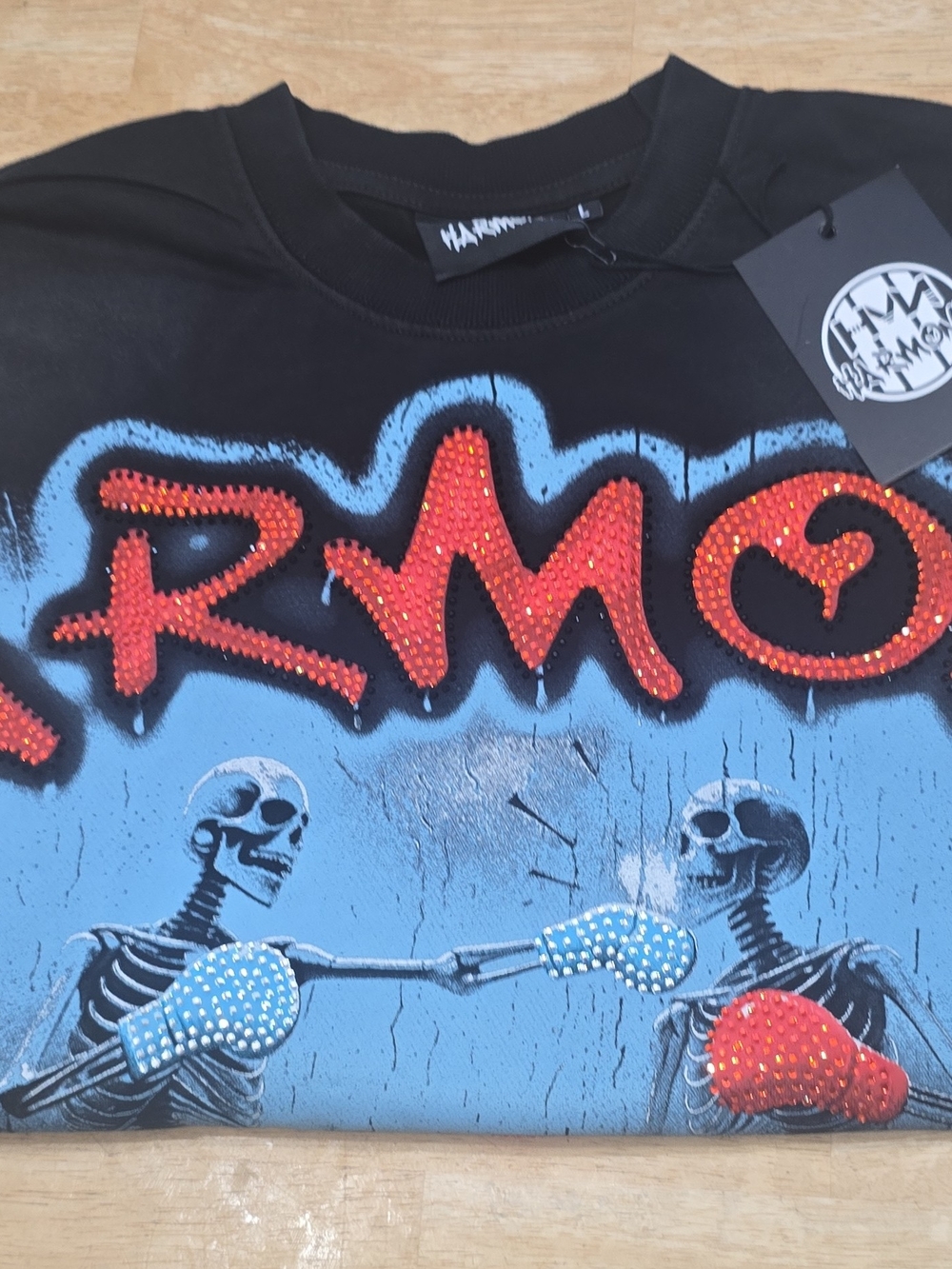 Marmot Black Graphic Skeleton Boxing Tee with Red & Blue Accents Size L